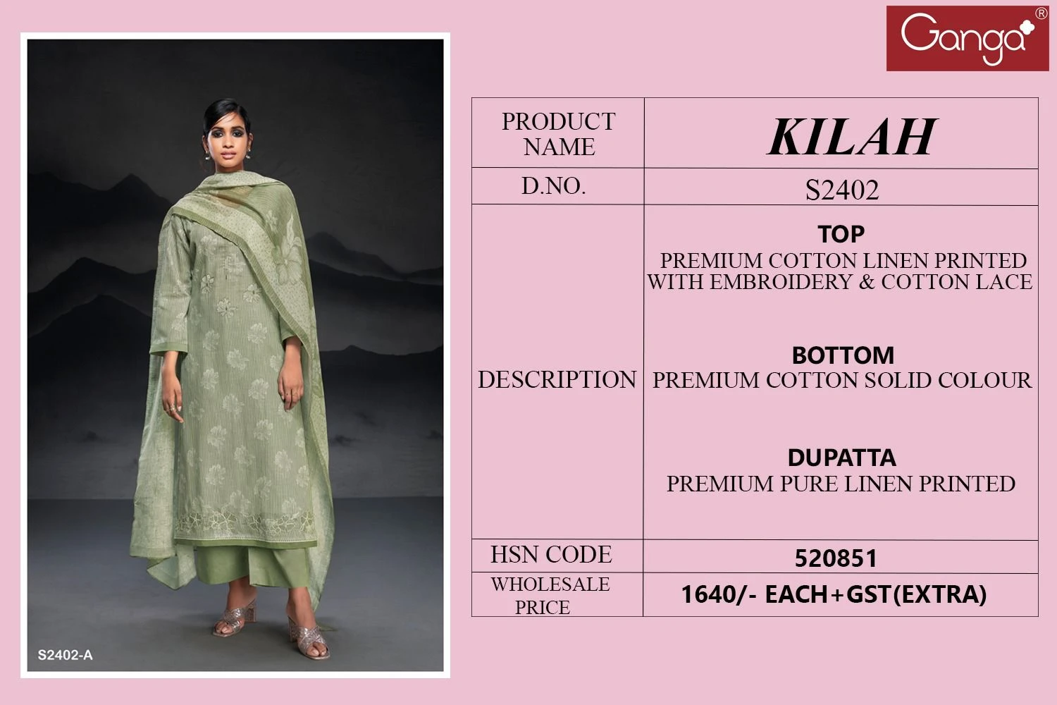 Ganga Kilah 2402 Premium Cotton Linen Printed Wholesale Fancy Salwar Suit Catalog — Wholesale Salwar Suits, Ganga wholesale from Surat - Gallery Image 5